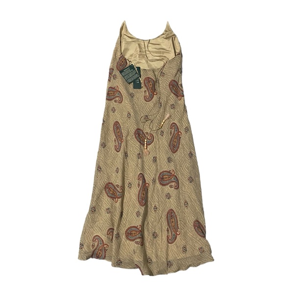 NWT Ralph Lauren Paisley Halter Neck Silk Chiffon Slip Midi Tan Dress Womens 10 - Picture 7 of 8